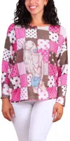Gigi Moda Daria Checker Girl Print Batwing Sweater In Hot Pink In Pink