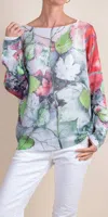 Gigi Moda Daria Fall Leaves Batwing Sweater In White/red In Multi