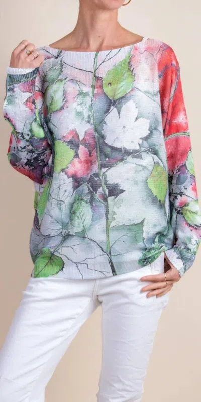 Gigi Moda Daria Fall Leaves Batwing Sweater In White/red In Multi