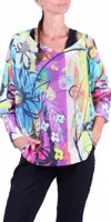 Gigi Moda Daria Floral Doodle Print Batwing Sweater In Multi In Blue