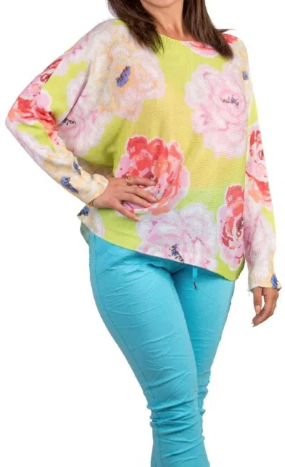 Gigi Moda Daria Flower Print Batwing Sweater In Lime In Green