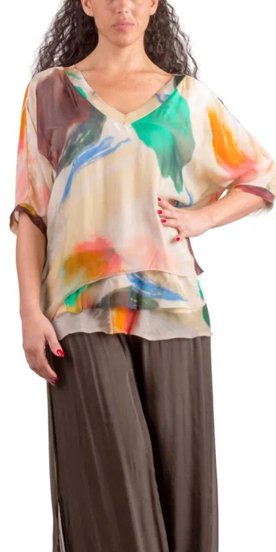 Gigi Moda Diana Brushstroke Blouse In Beige In Multi