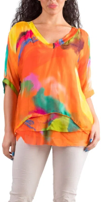 Gigi Moda Diana Brushstroke Blouse In Orange In Multi
