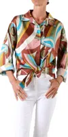 GIGI MODA DISCO TECCA SATIN BUTTON DOWN SHIRT IN MULTI COLOR