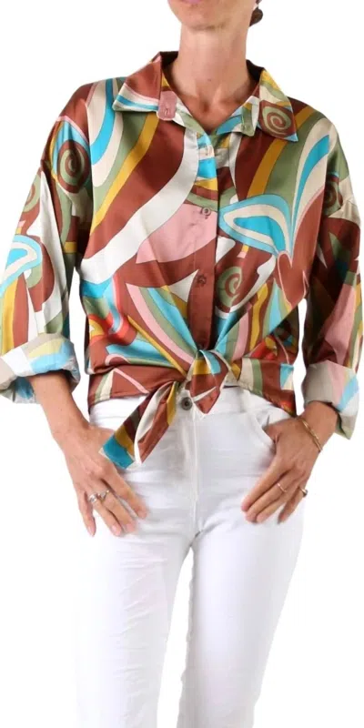 Gigi Moda Disco Tecca Satin Button Down Shirt In Multi Color