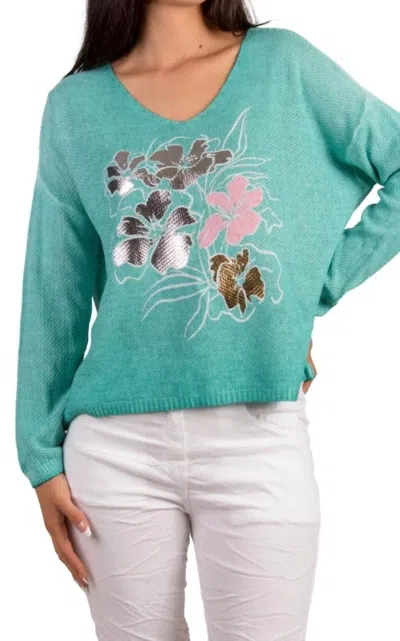 Gigi Moda Emma Fiori Sweater In Lake Green In Multi