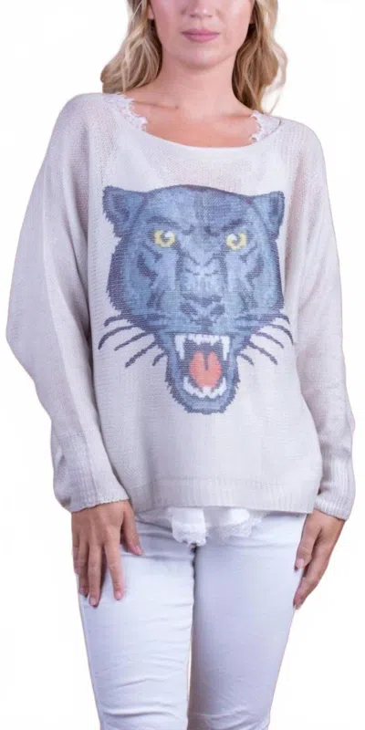 Gigi Moda Emy Batwing Sweater With Black Panther Print In Beige In Pink