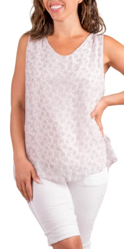 Gigi Moda Fernanda Daisy Silk Sleeveless Top In Pink In White