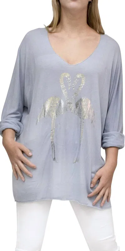 Gigi Moda Flamingo V-neck Long Top In Blue