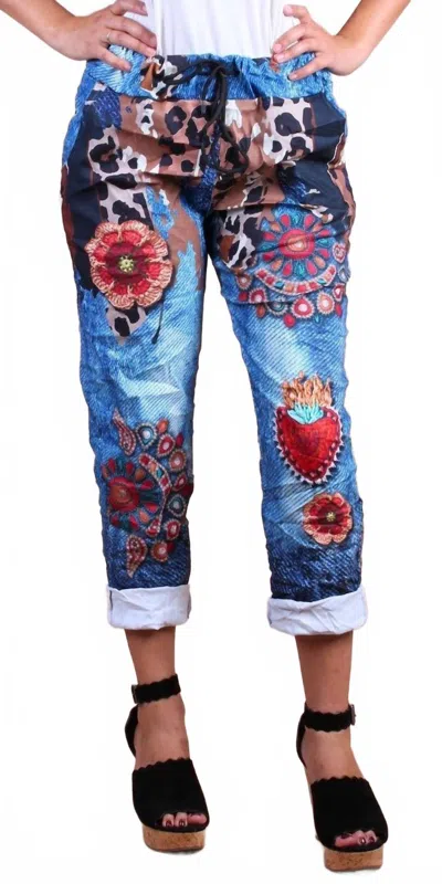 Gigi Moda Geniviv Cheetah Folk Print Pant In Blue In Multi