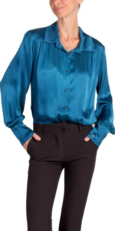 Gigi Moda Gia Satin Top In Teal In Blue