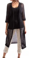 Gigi Moda Ginavra Knitted Mesh Maxi Open Jacket In Black In Black