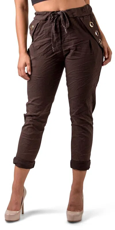 Gigi Moda Grommet Pocket Tie-waist Pants In Chocolate In Brown