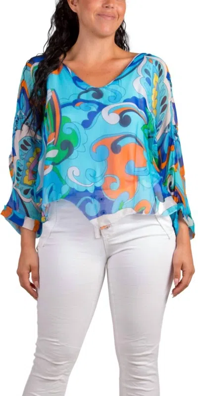Gigi Moda Groovy Print Isabetta V-neck Top In Turquoise In Blue