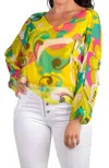 Gigi Moda Groovy Print Isabetta V-neck Top In Yellow In Multi