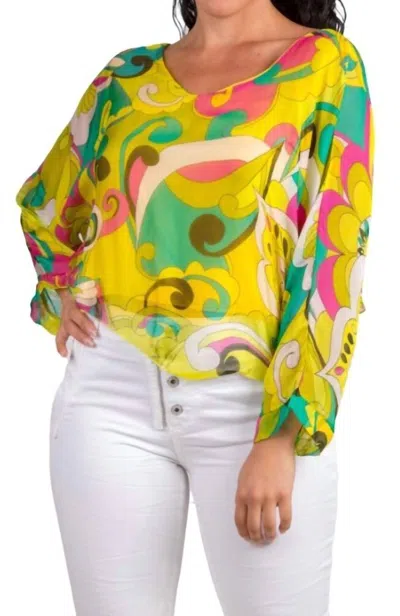 Gigi Moda Groovy Print Isabetta V-neck Top In Yellow