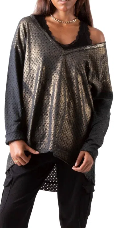 Gigi Moda Il Foro Long Sleeve Top In Charcoal In Multi