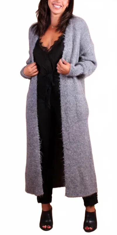 Gigi Moda Intimo Long Cardigan In Charcoal In Gray