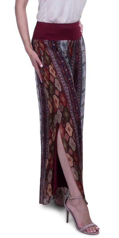 Gigi Moda Jasmin Geometric Flower Slit Pant In Burgundy In Red
