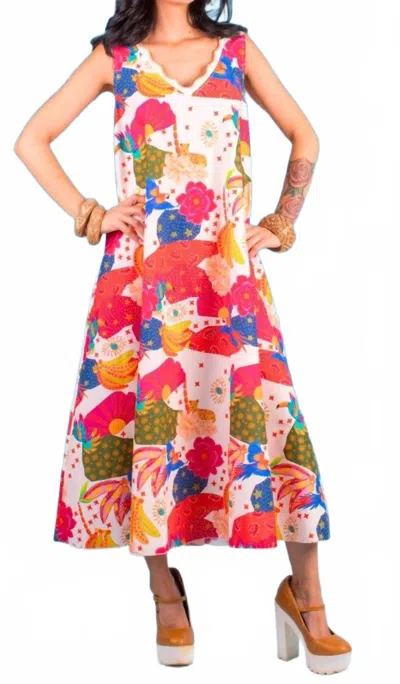 Gigi Moda La Caraibica V-neck Maxi Dress In White In Pink