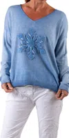 Gigi Moda La Neve Knit V-neck Sweater In Blue In Blue