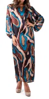 Gigi Moda La Onda Maxi Dress In Teal/chocolate In Multi