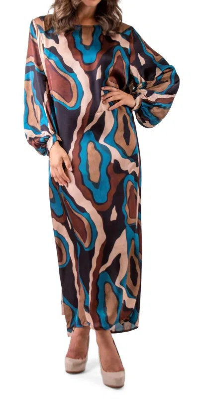 Gigi Moda La Onda Maxi Dress In Teal/chocolate In Multi