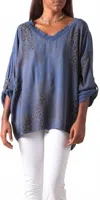Gigi Moda Lara V-neck Blouse In Blue In Blue