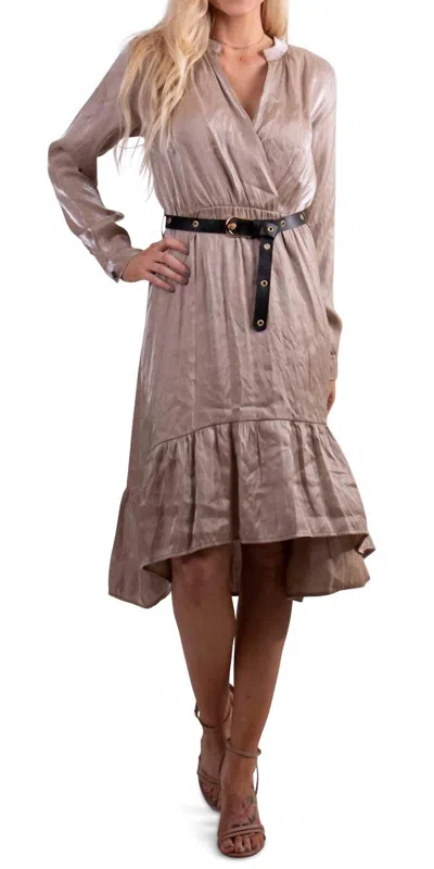 Gigi Moda Leah V-neck Midi Dress In Camel In Multi