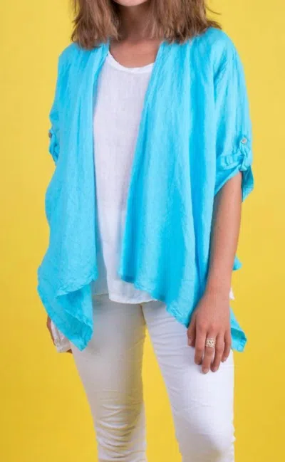Gigi Moda Leggera Open Front Jacket In Turquoise In Blue