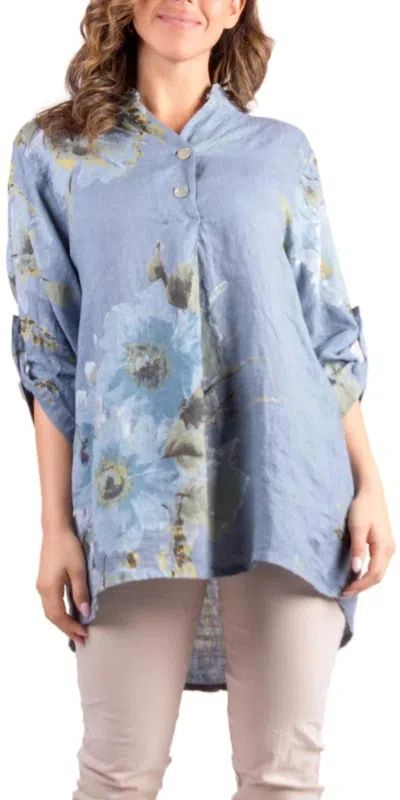 Gigi Moda Lidia Floral Linen Shirt In Blue