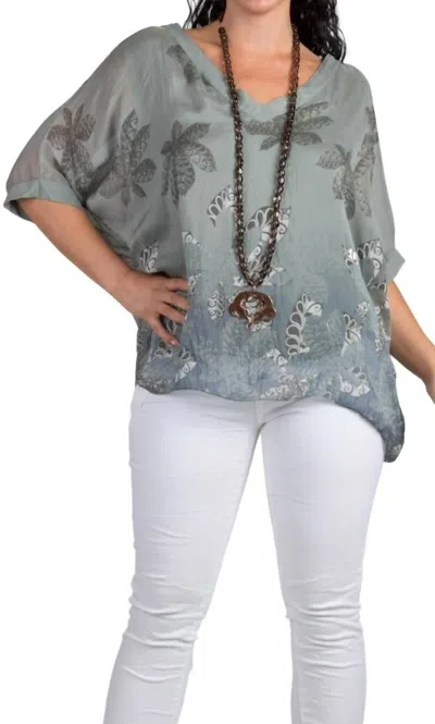 Gigi Moda Lizane Leaf Print Blouse In Olive In Gray
