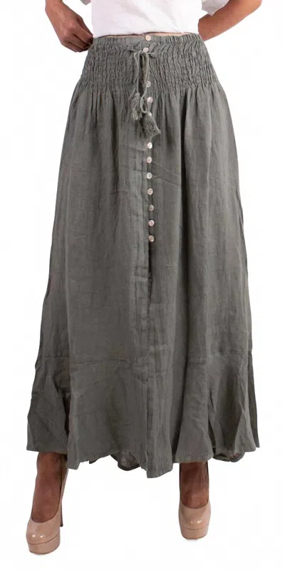 Gigi Moda Magdalena Linen Maxi Skirt In Olive In Gray