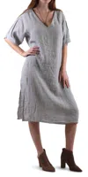 Gigi Moda Matera Linen Midi Dress In Gray In Gray