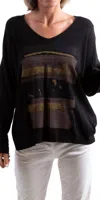 Gigi Moda Maya Sweater With Brush Strokes In Black In Multi