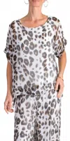 Gigi Moda Monica Leopard Print Silk Kaftan Blouse In White In White