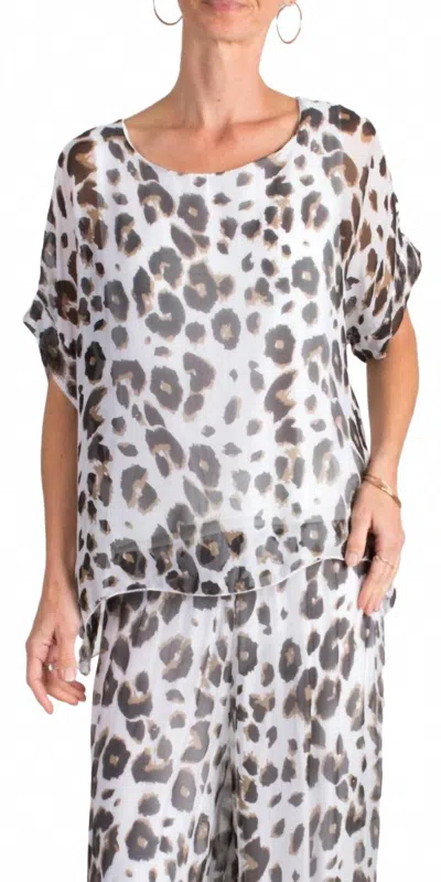 Gigi Moda Monica Leopard Print Silk Kaftan Blouse In White In Multi