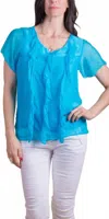 Gigi Moda Nizza Short Sleeve Silk Top In Turquoise In Blue