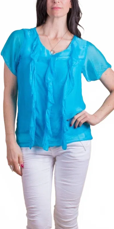 Gigi Moda Nizza Short Sleeve Silk Top In Turquoise In Blue