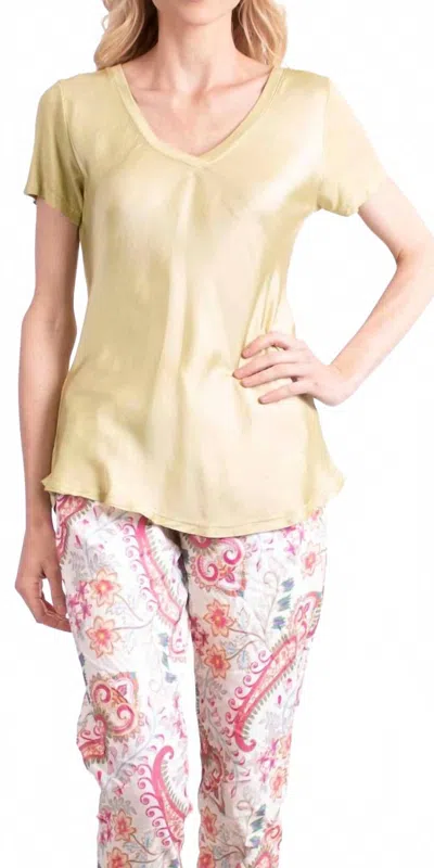 Gigi Moda Nola Satin Scoop Neck Tee In Lime In Yellow