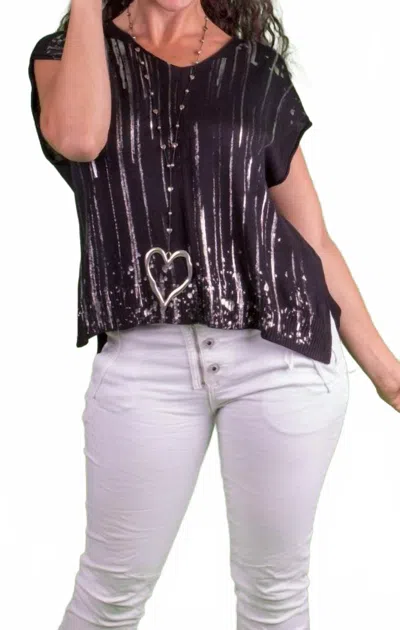 Gigi Moda Oro Scoop Neck Cap Sleeve Knit Top In Black