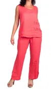 Gigi Moda Palermo Linen Pull-on Pants In Coral In Pink