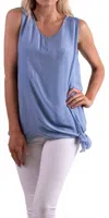 Gigi Moda Paola Scoop Neck Silk Tank Top In Blue In Blue