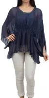 Gigi Moda Paolita Bat-wing Scoop Neck Blouse In Navy In Blue