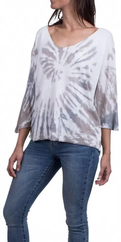 Gigi Moda Petunia Scoop Neck Tie Dye Sweater In Taupe/grey In White