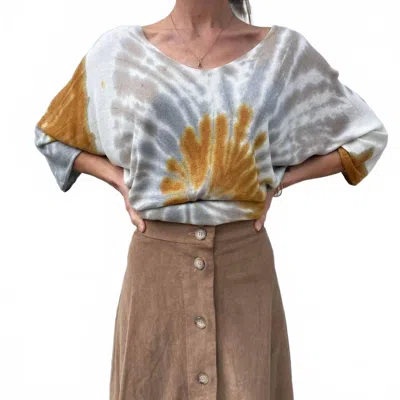 Gigi Moda Petunia Scoop Neck Tie Dye Sweater In Taupe/mustard In Multi