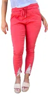 Gigi Moda Ricamo Tie-waist Pants In Coral In Red