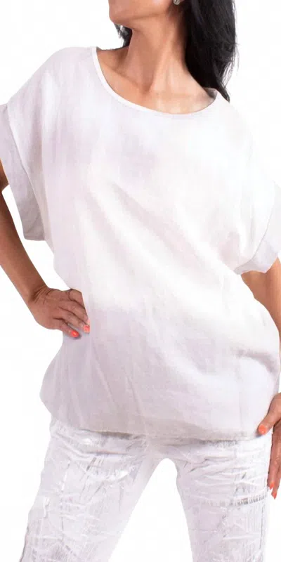 Gigi Moda Rimini Linen Short Sleeve Blouse In Gray In White
