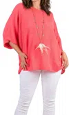 Gigi Moda Rina Waffle Cotton Top In Coral In Pink