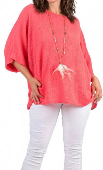 Gigi Moda Rina Waffle Cotton Top In Coral In Pink